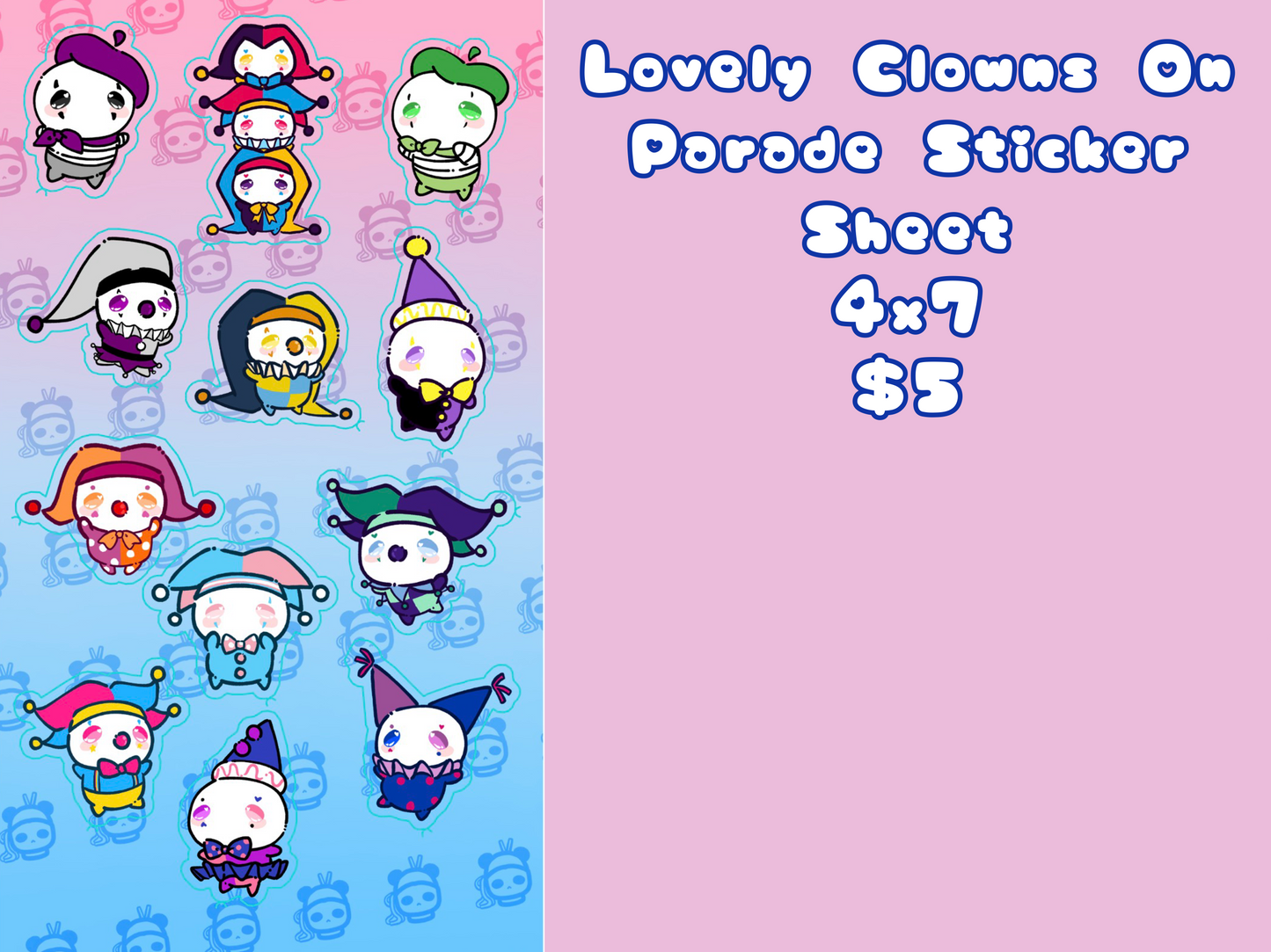 Lovely Clowns on Parade Sticker Sheet